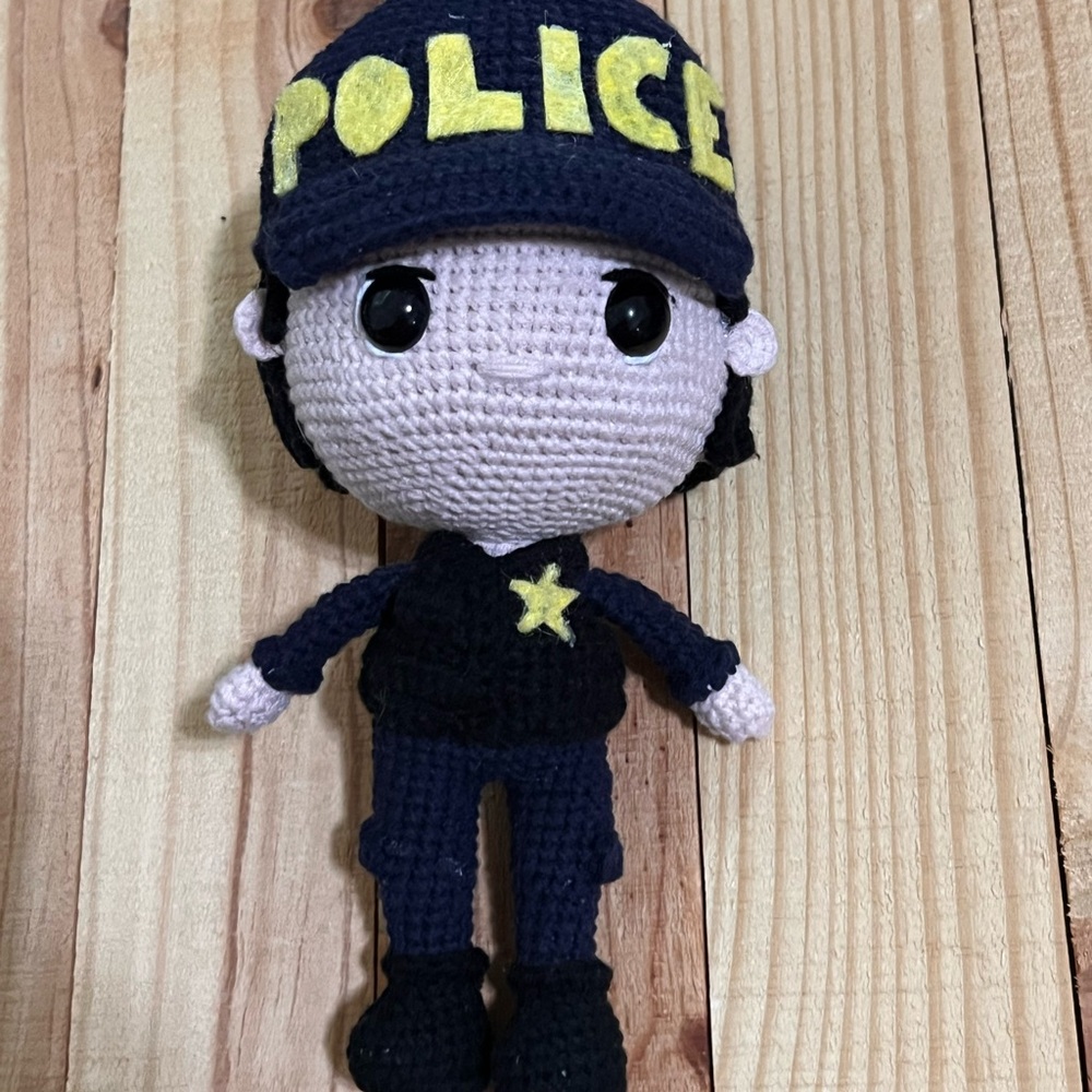 Handmade Police Officer Crochet Doll - Blue and Yellow